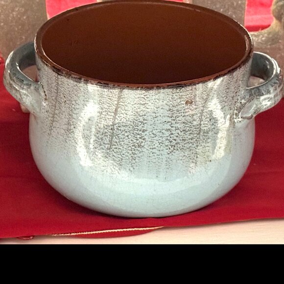 DE SILVA Double Handled Soup Bowl - Blue Terracotta Pottery Crocks 1970s Italy - Picture 2 of 16